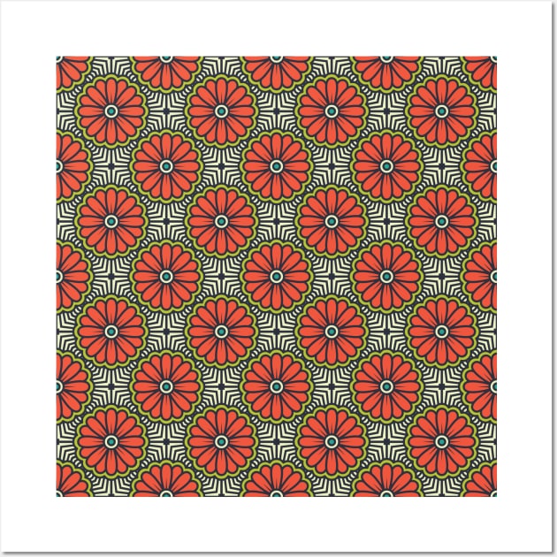 Moroccan Red Flower Pattern Wall Art by machmigo